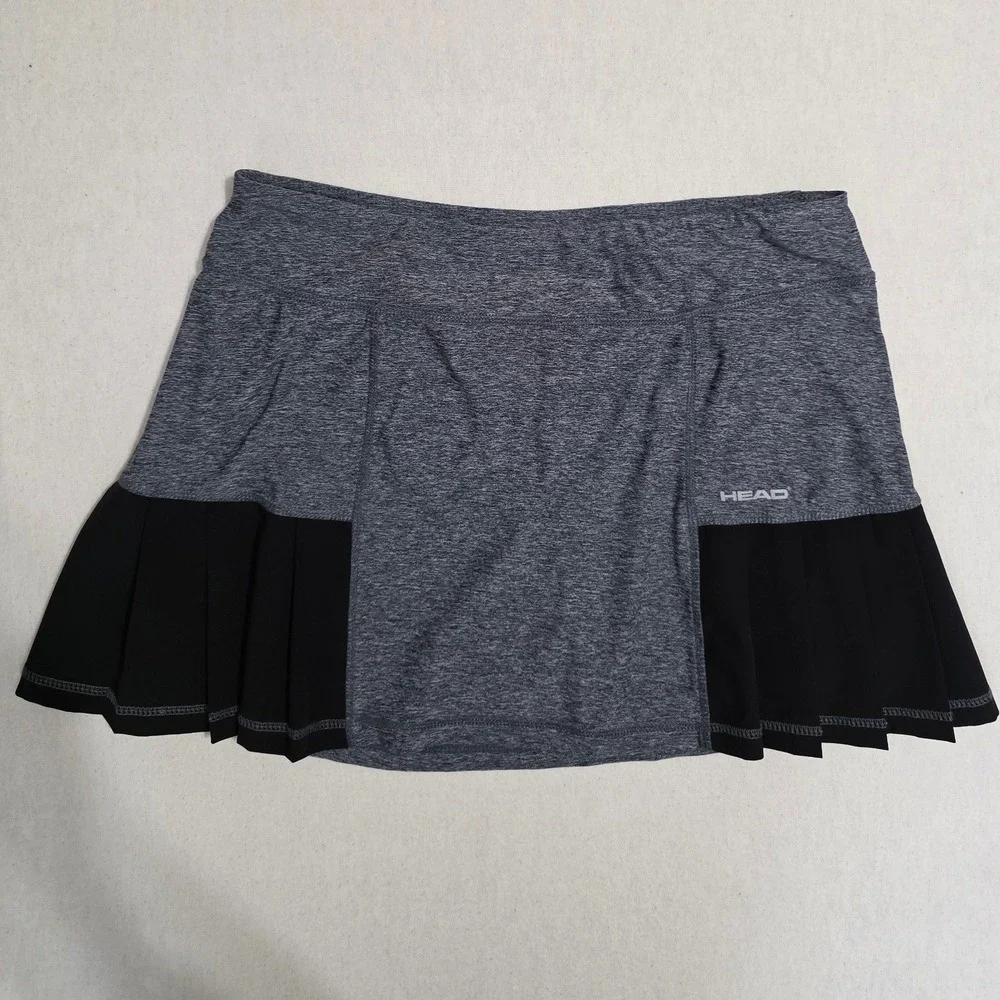 HEAD Womens Large Gray Heather Pleated Tennis Skort Athletic Skirt Zip Pocket